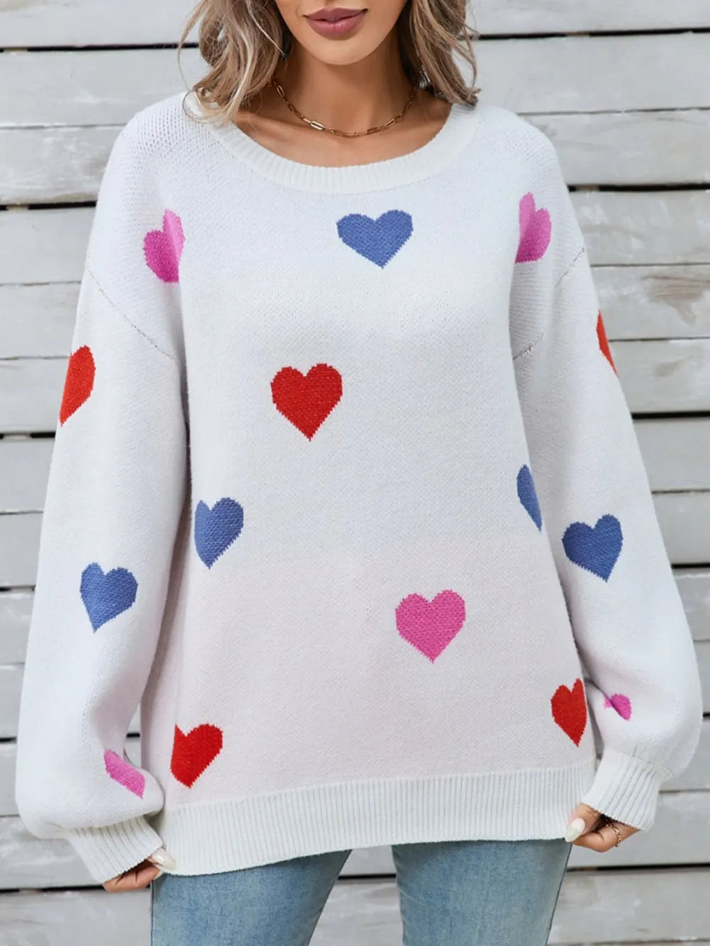 Angel Wings Heart Round Neck Long Sleeve Sweater - adritiX
