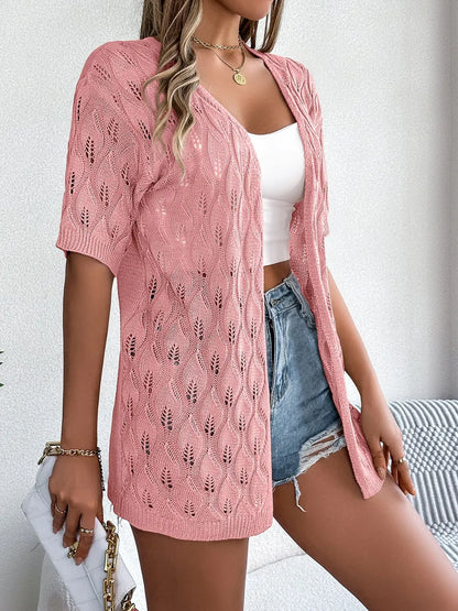 Openwork Open Front Short Sleeve Cardigan - adritiX