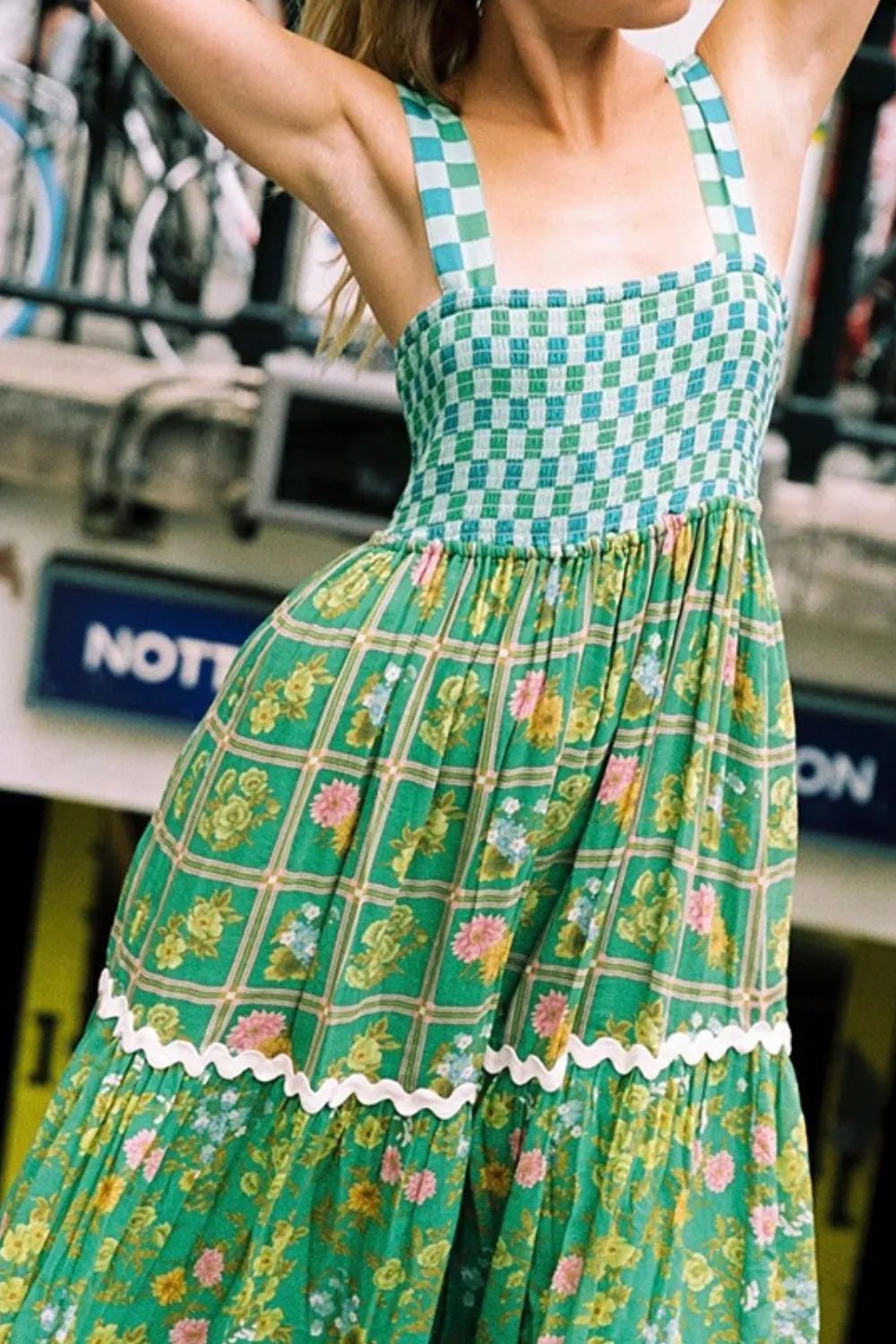 Printed Square Neck Tiered Dress - adritiX