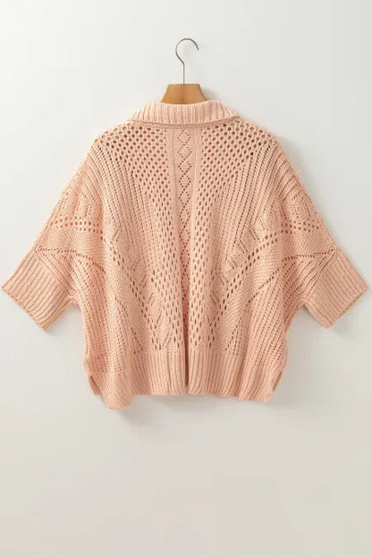 Cutout Collared Neck Three-Quarter Sleeve Sweater - adritiX
