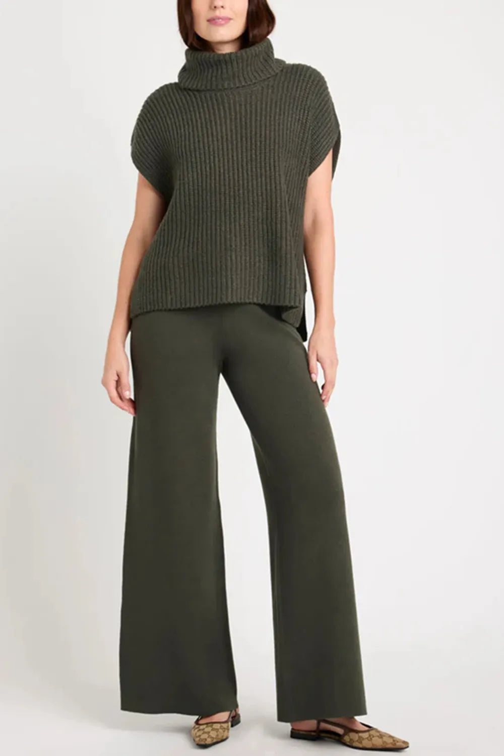 Slit Turtleneck Cap Sleeve Sweater - adritiX