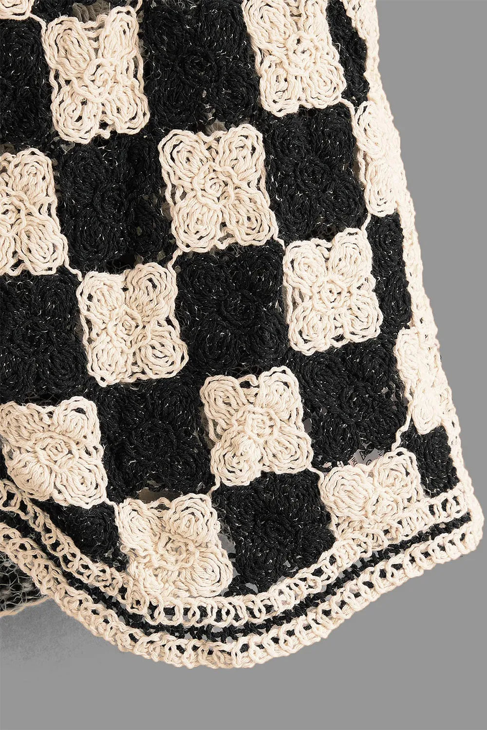Crochet Checkered V-Neck Button Up Vest - adritiX