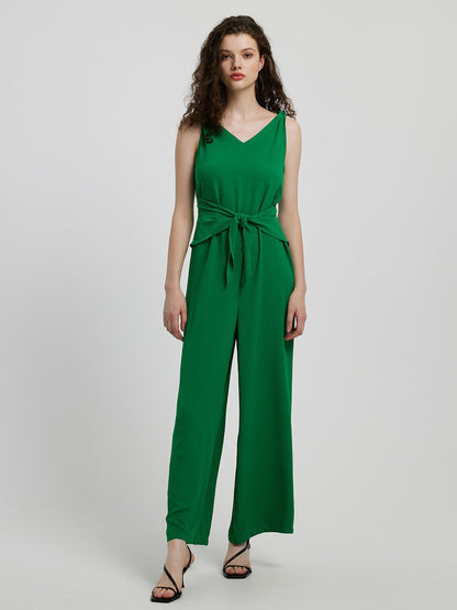 Elegant Honey Knot Detail Tie Front Sleeveless Jumpsuit - adritiX