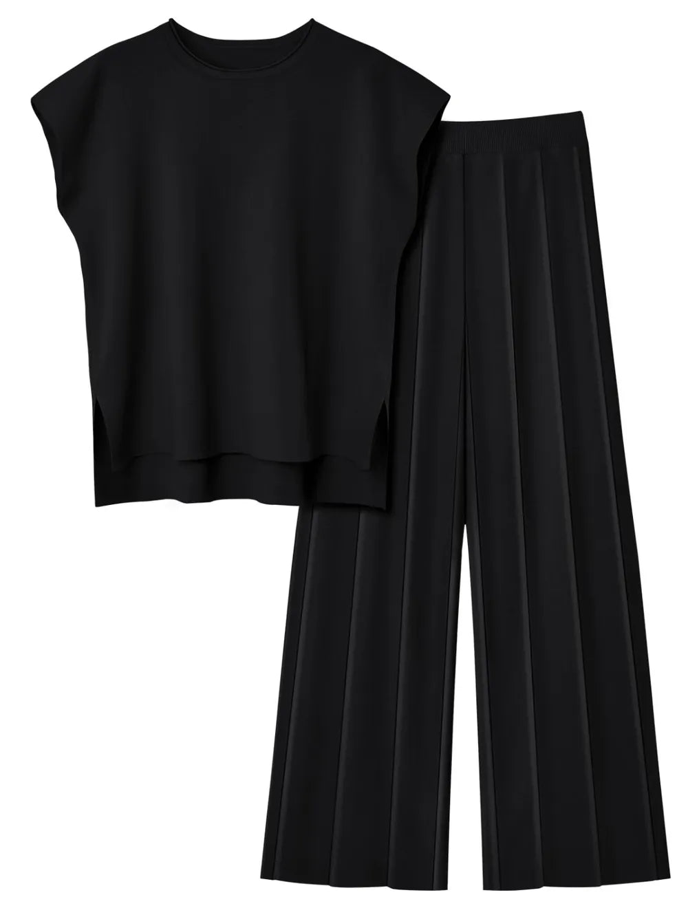 Round Neck Cap Sleeve Top and Pants Knit Set - adritiX