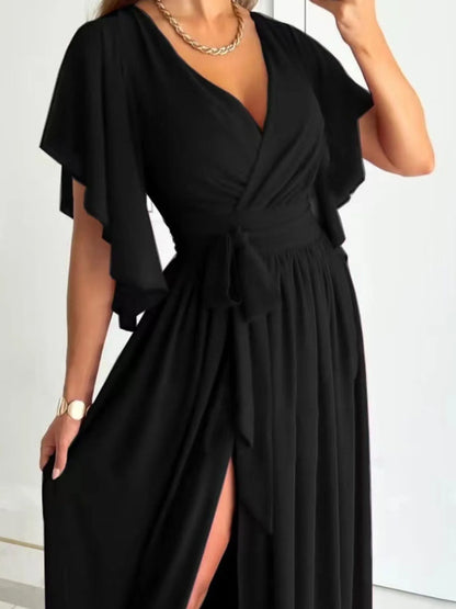 Flutter Sleeve Surplice Tie Waist Dress - adritiX
