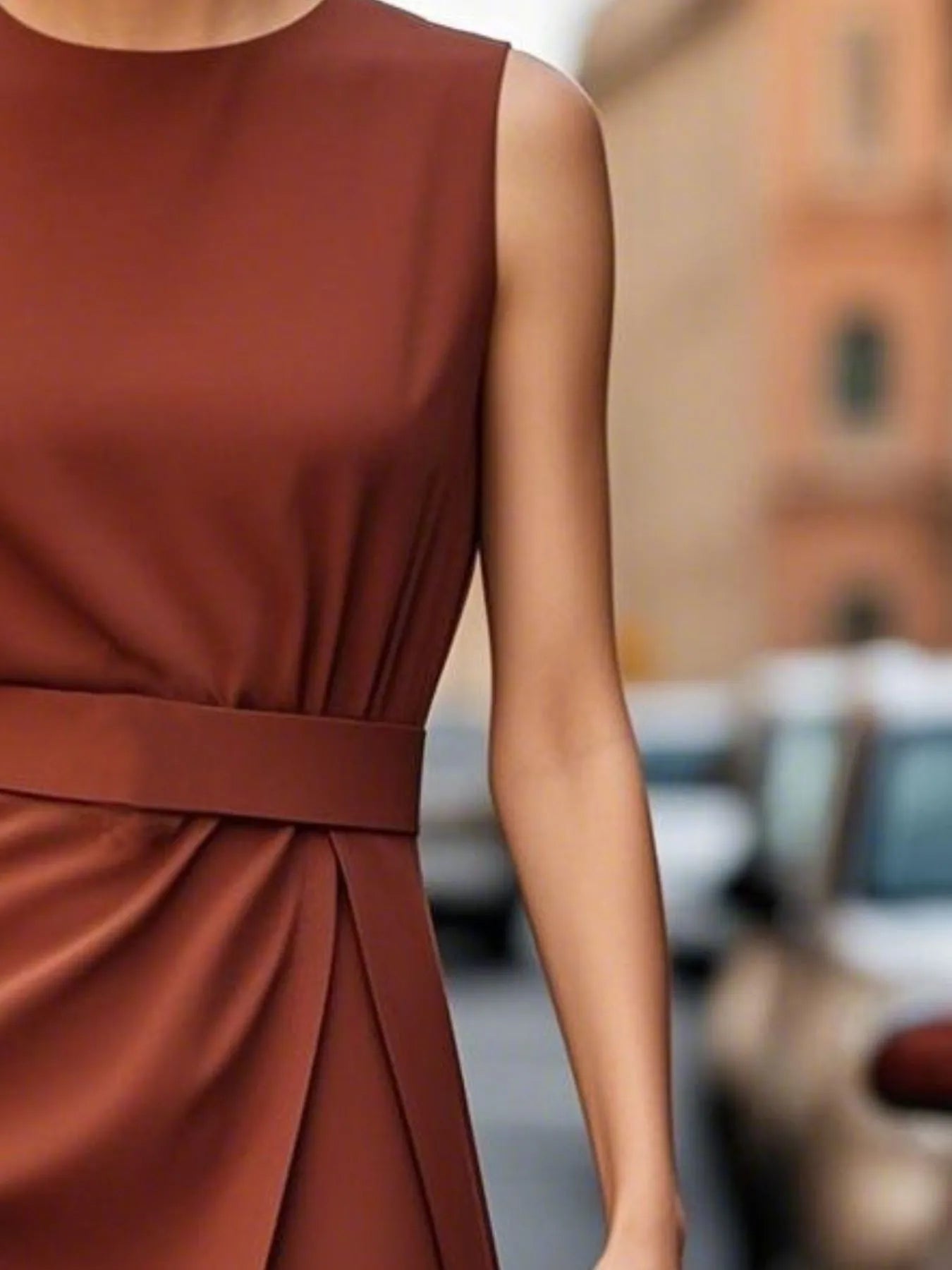 Round Neck Sleeveless Midi Sheath Dress - adritiX
