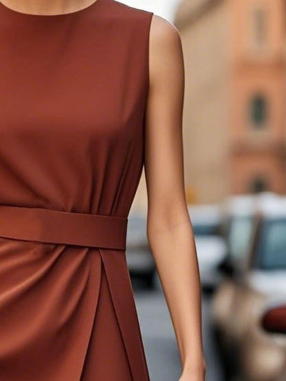 Round Neck Sleeveless Midi Sheath Dress - adritiX