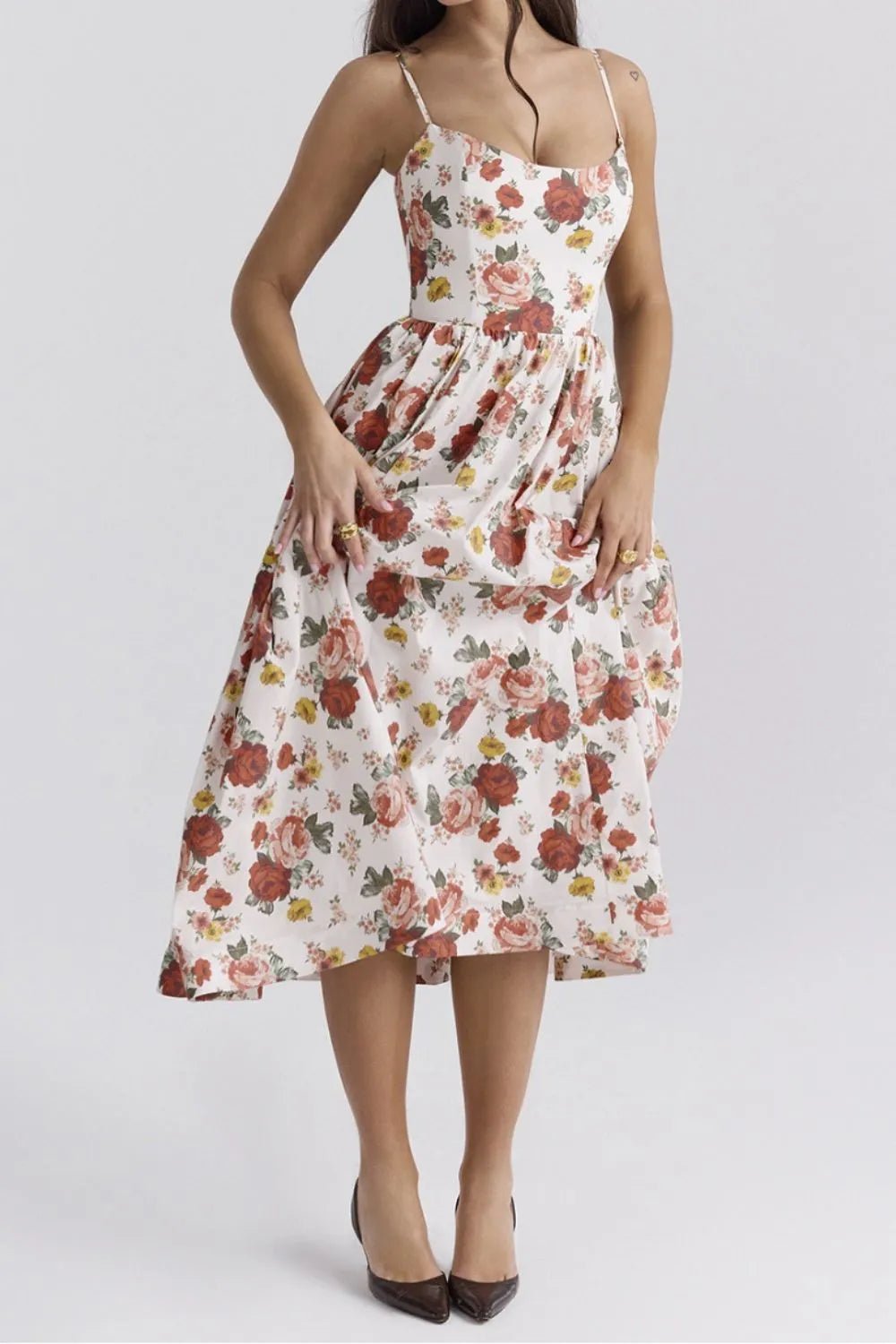 Floral Print Spaghetti Strap Midi Dress - adritiX
