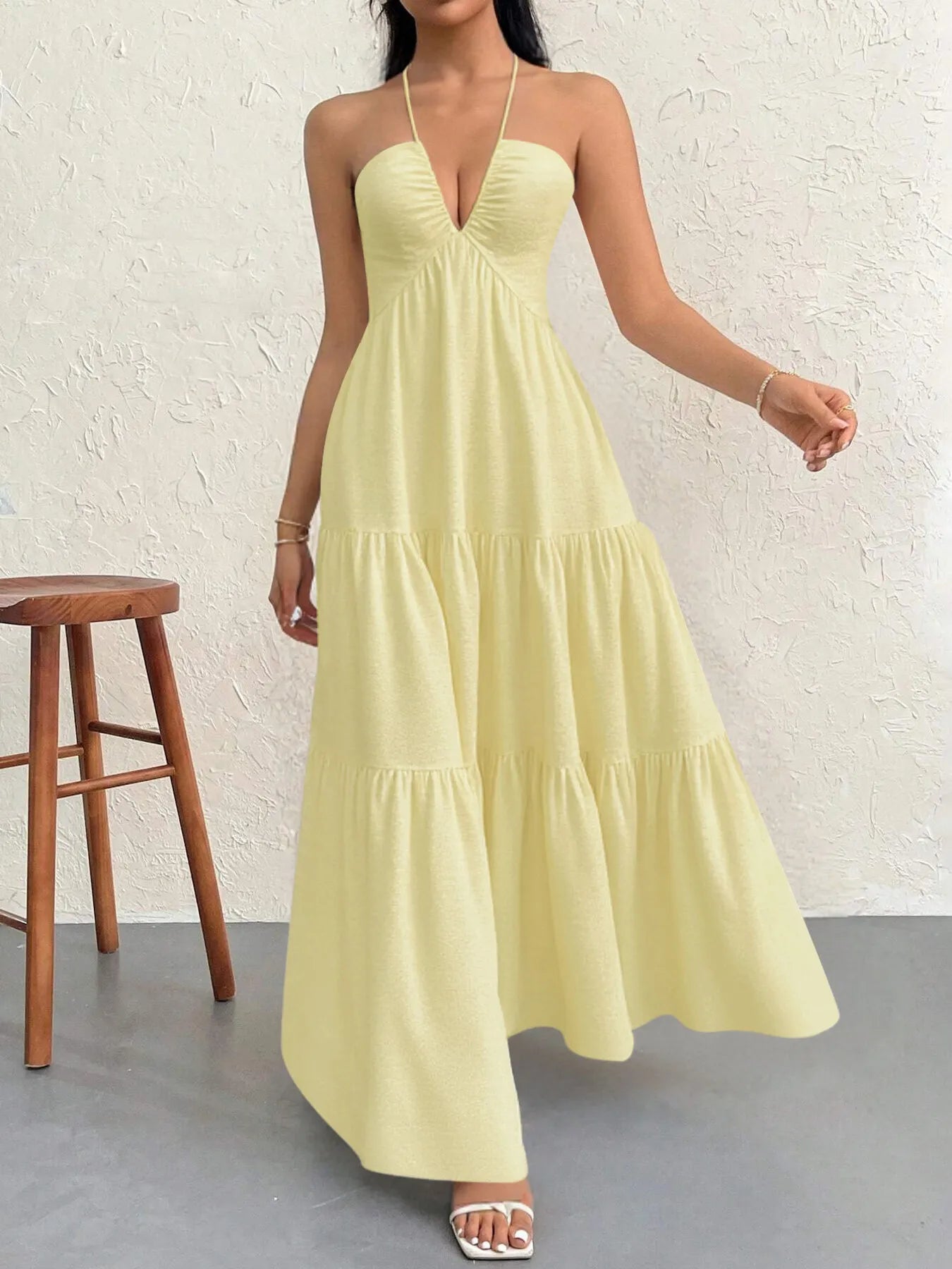 Halter Neck Tiered Maxi Dress - adritiX