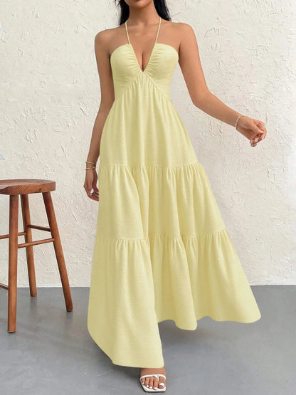 Halter Neck Tiered Maxi Dress - adritiX