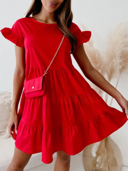 Ruffle Sleeve Tiered Swing Dress - adritiX