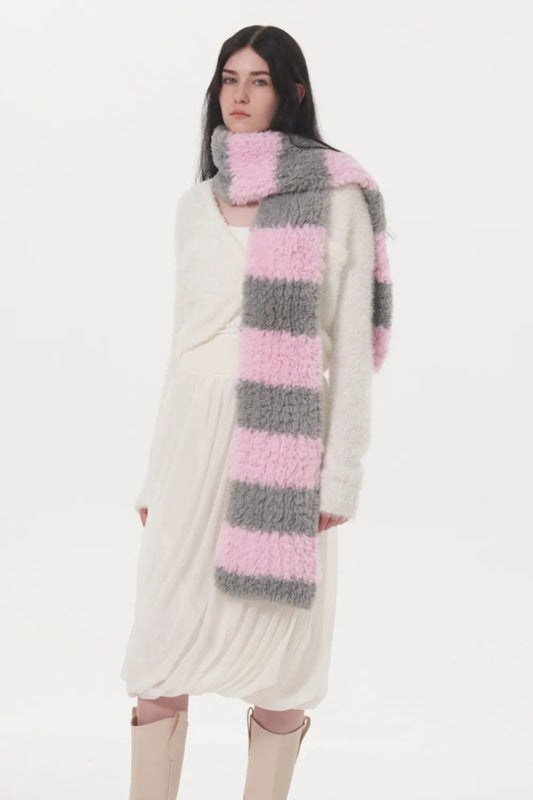 Fuzzy Contrast Striped Scarf - adritiX