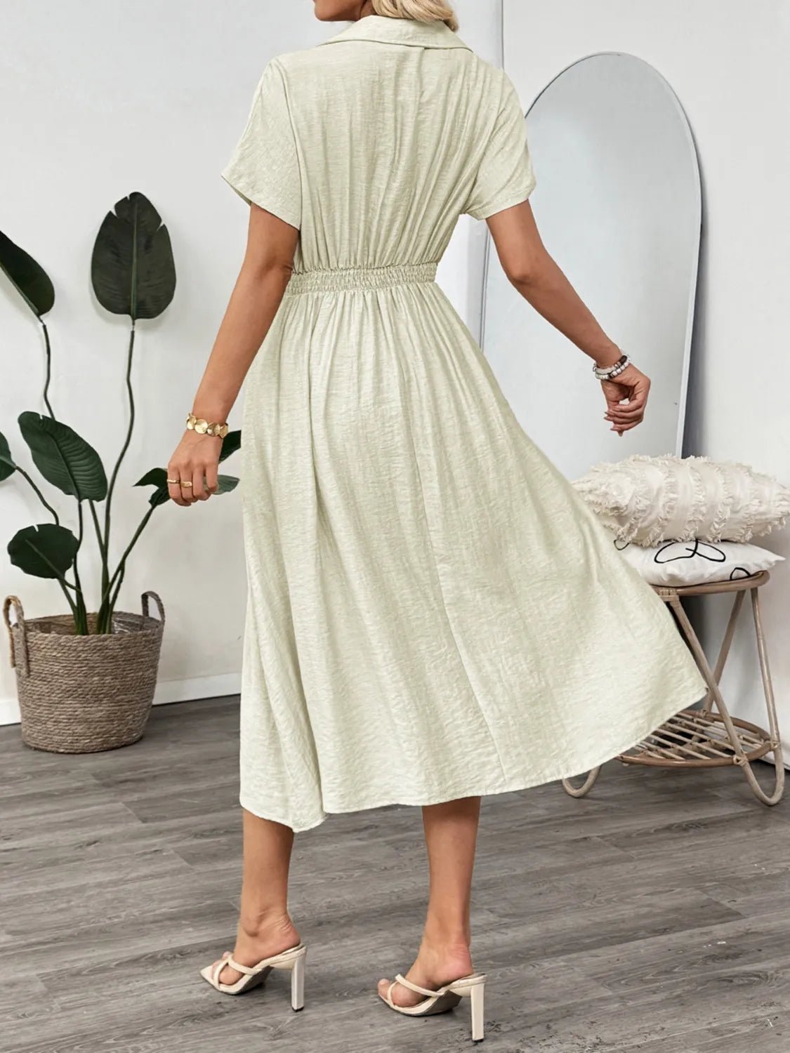 Short Sleeve Midi Dress with Pockets - adritiX