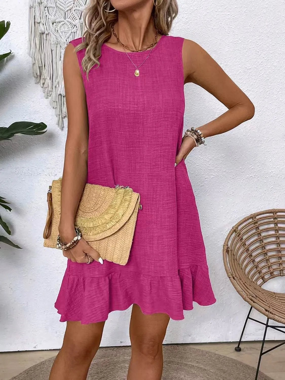 Ruffled Hem Round Neck Sleeveless Dress - adritiX