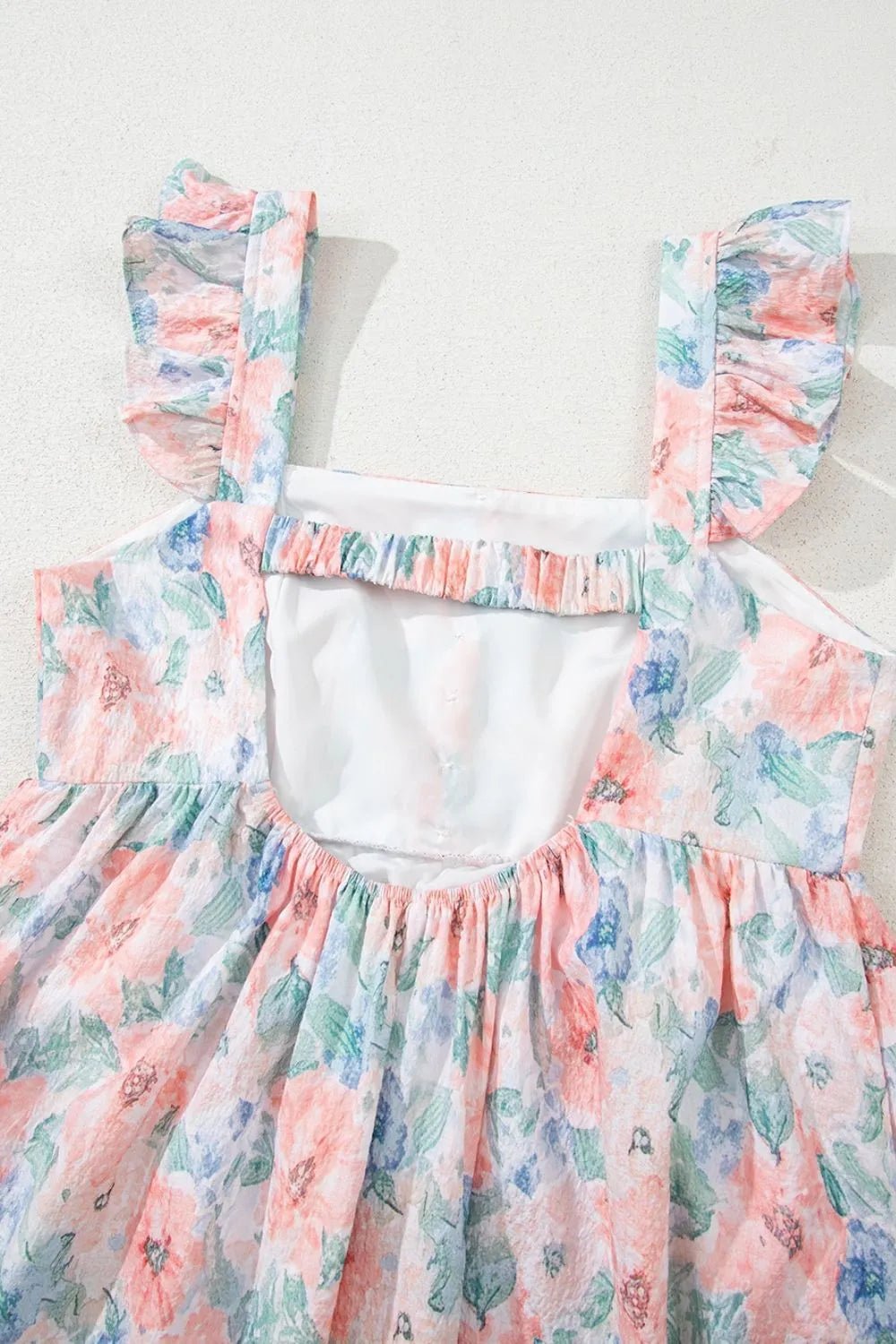 Floral Colorblock Flutter Straps Flowy Dress - adritiX