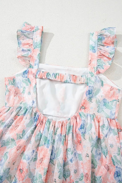 Floral Colorblock Flutter Straps Flowy Dress - adritiX