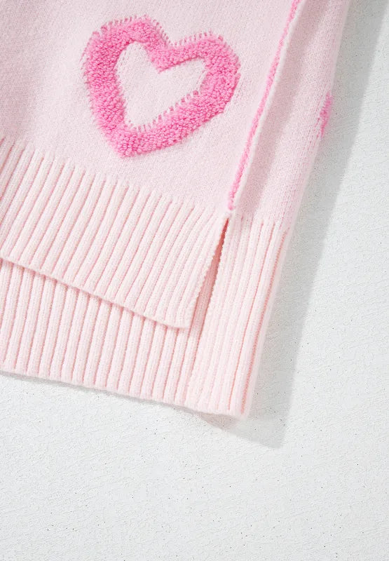 High-Low Heart Round Neck Long Sleeve Sweater - adritiX