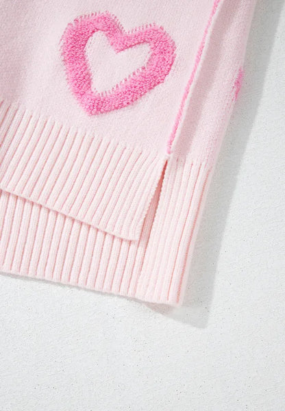 High-Low Heart Round Neck Long Sleeve Sweater - adritiX