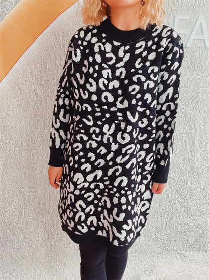 Leopard Round Neck Long Sleeve Sweater - adritiX