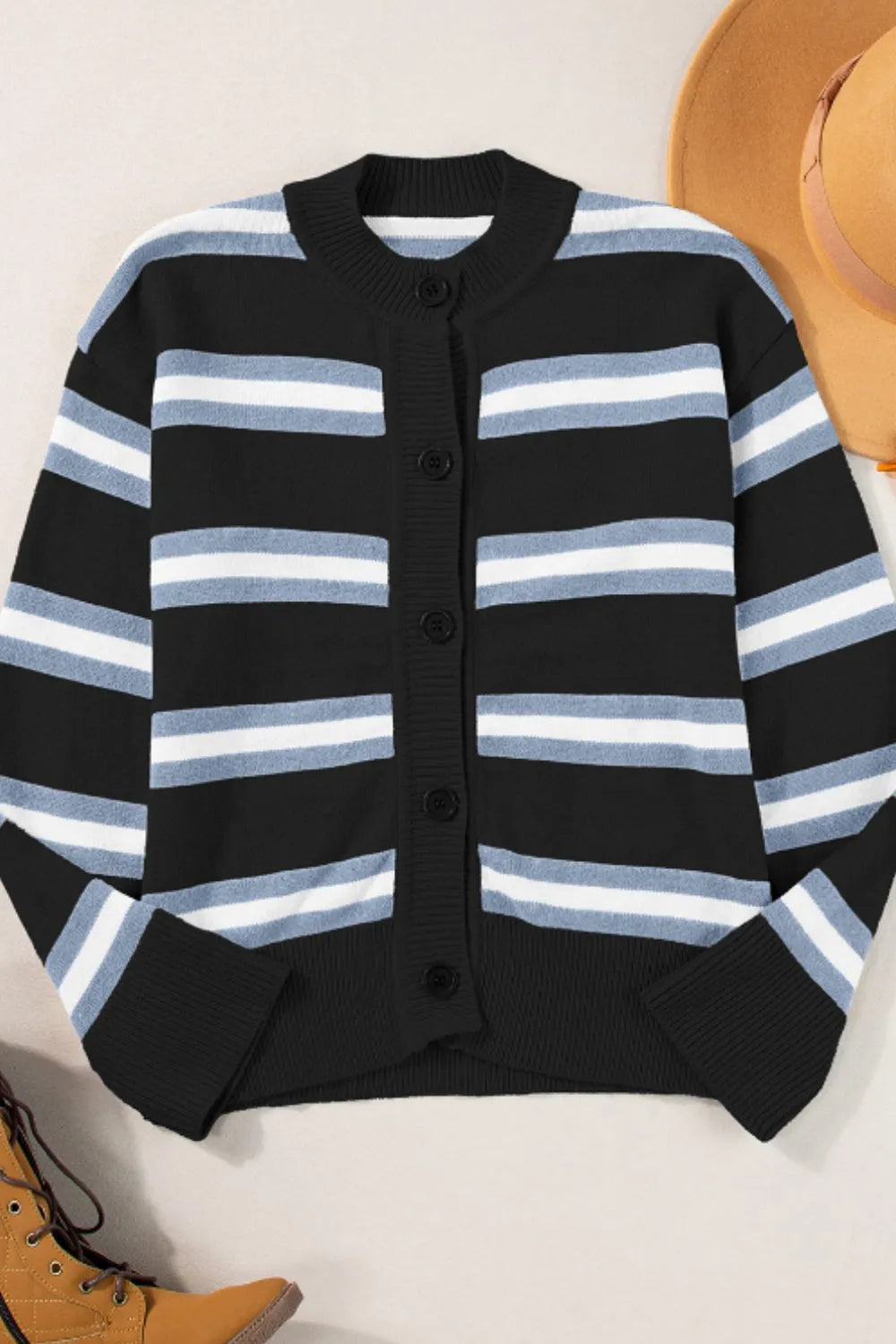Striped Button Down Long Sleeve Cardigan - adritiX