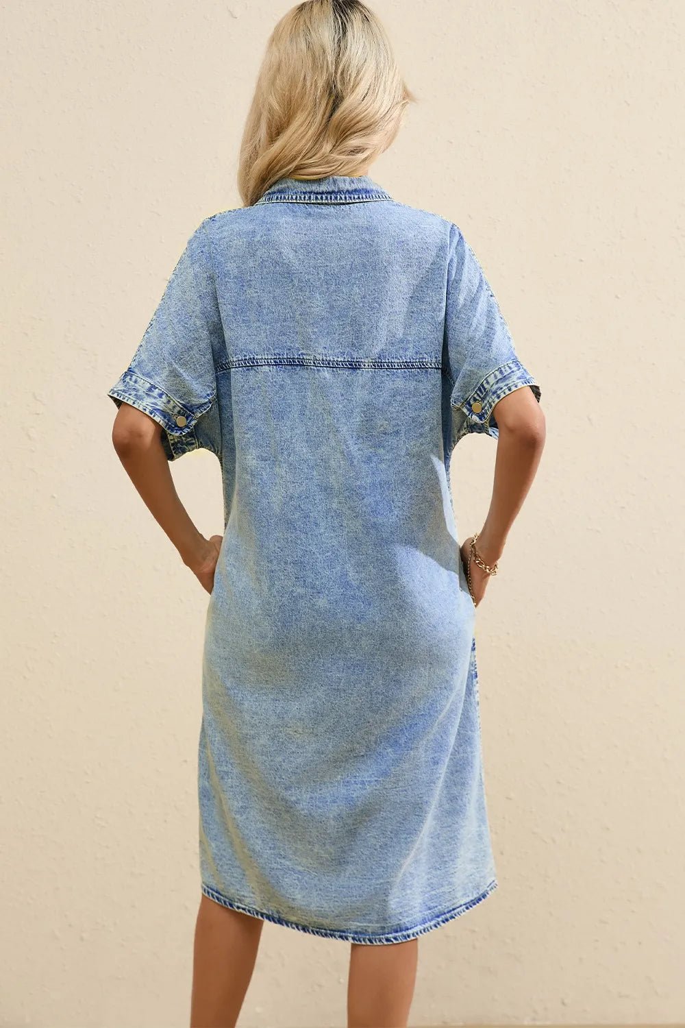 Oversized Button Down Denim Shirt Dress - adritiX