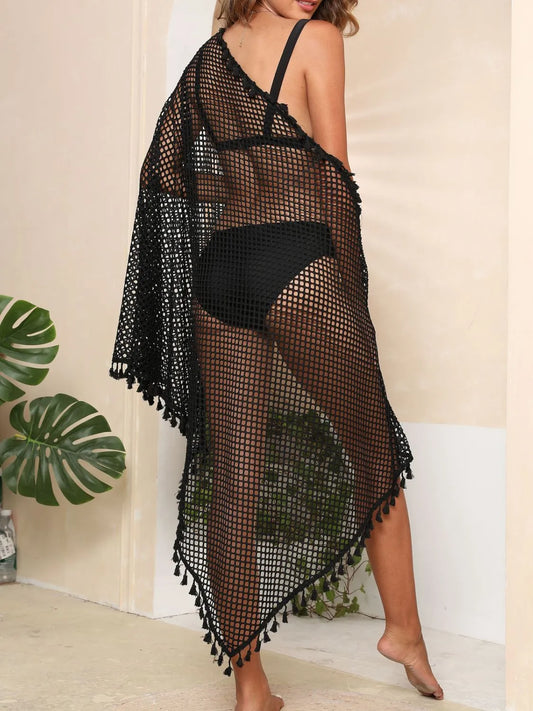 Tassel Openwork Open Front Cover-Up - adritiX
