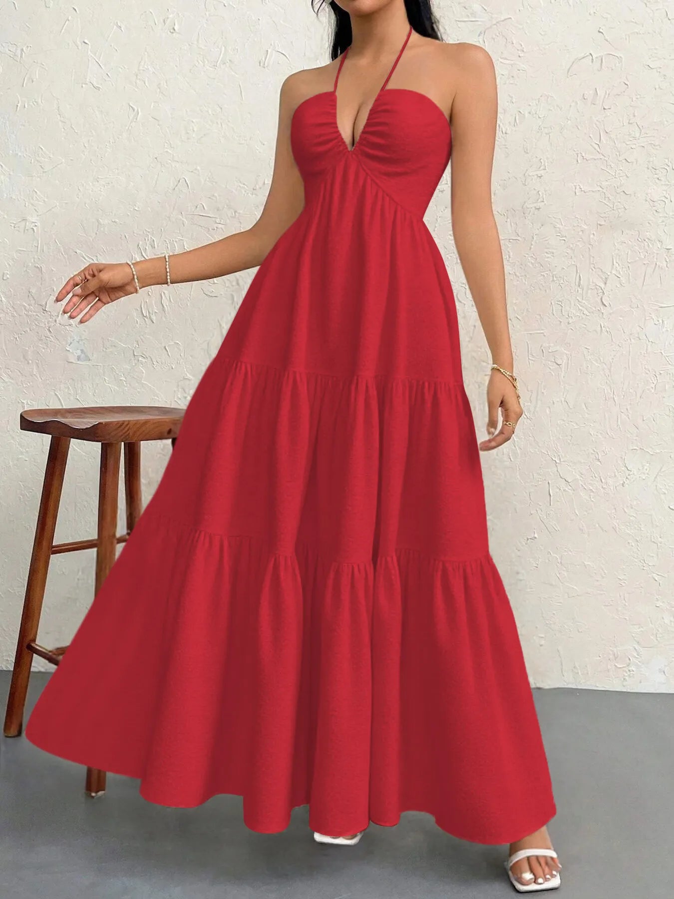 Halter Neck Tiered Maxi Dress - adritiX