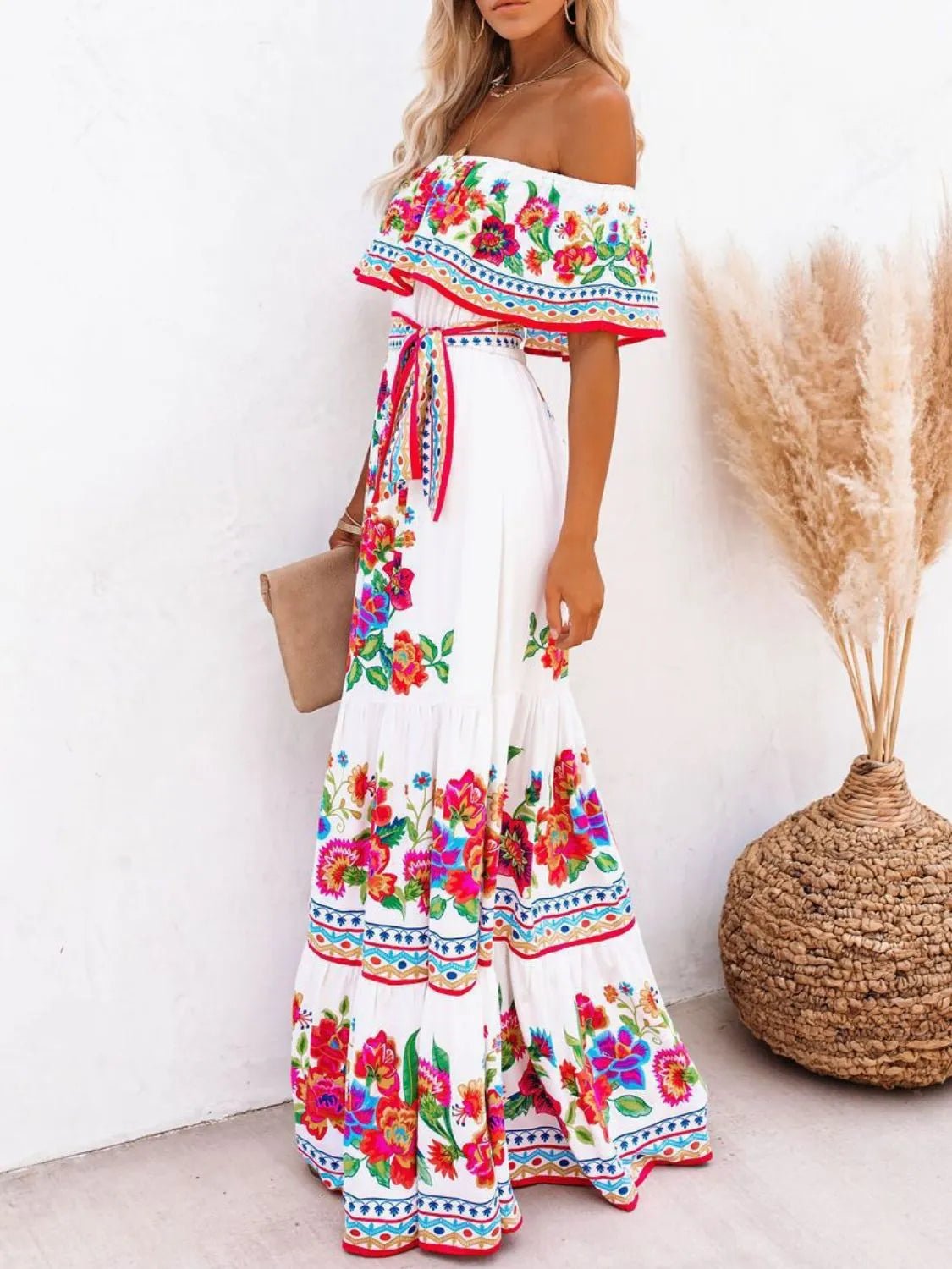 Floral Off Shoulder Ruffle Maxi Dress - adritiX