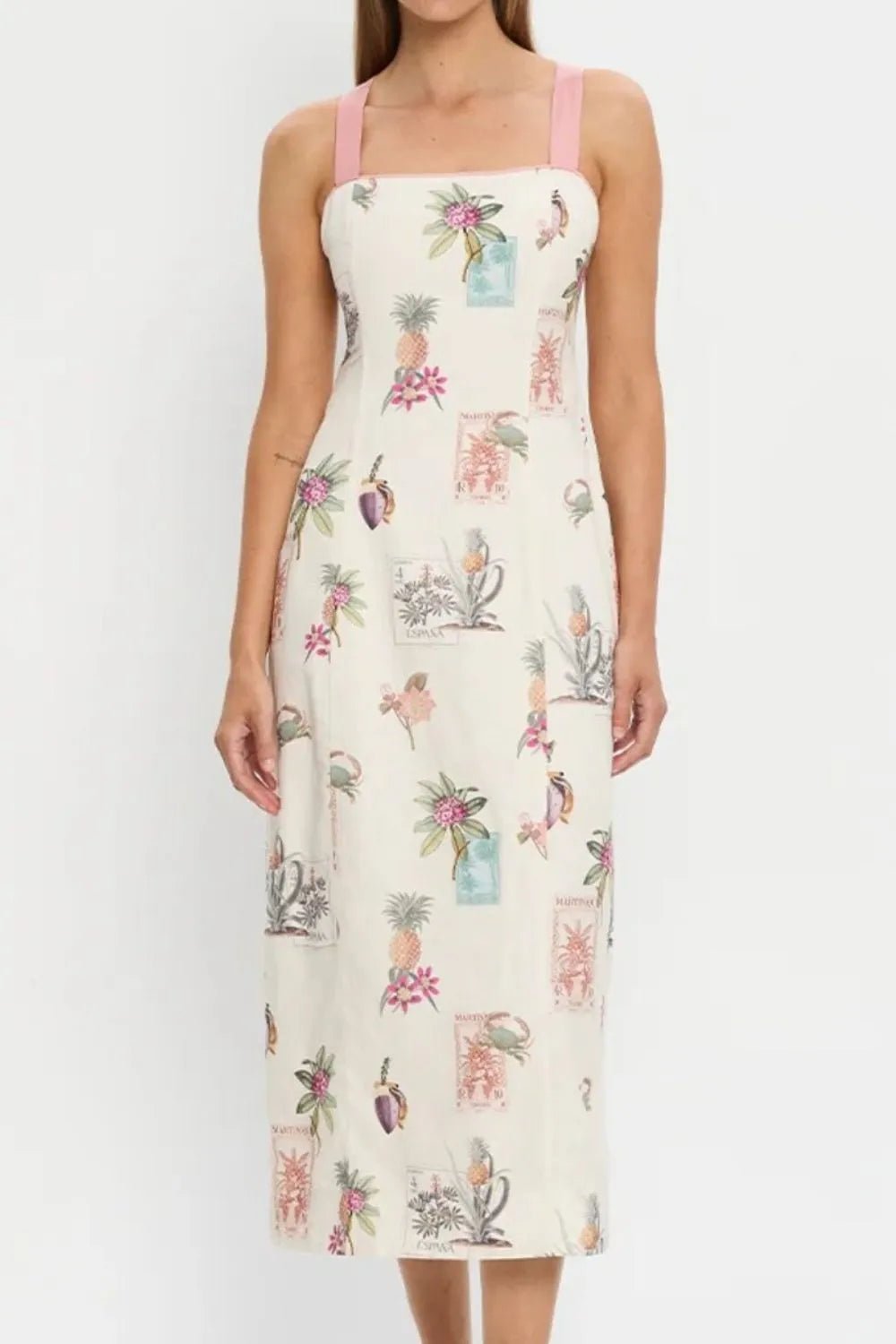 Printed Square Neck Summer Midi Dress - adritiX