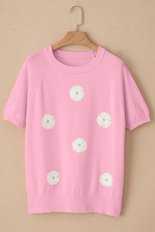 Daisy Round Neck Short Sleeve Knit Top - adritiX