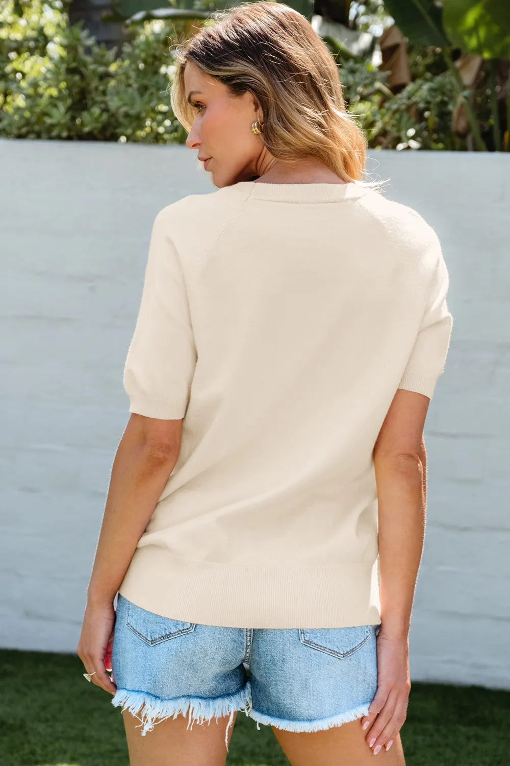 Daisy Round Neck Short Sleeve Knit Top - adritiX