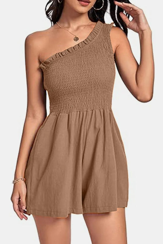 Elegant Smocked Single Shoulder Romper - adritiX