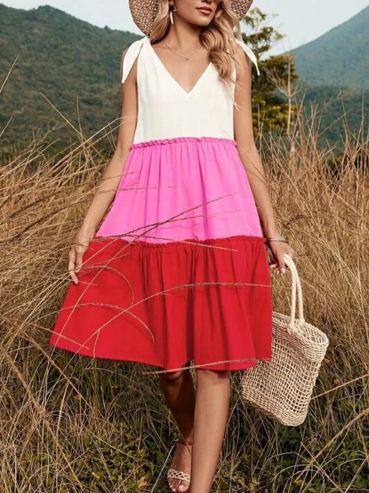 Colorblock Tiered Midi Tank Dress - adritiX