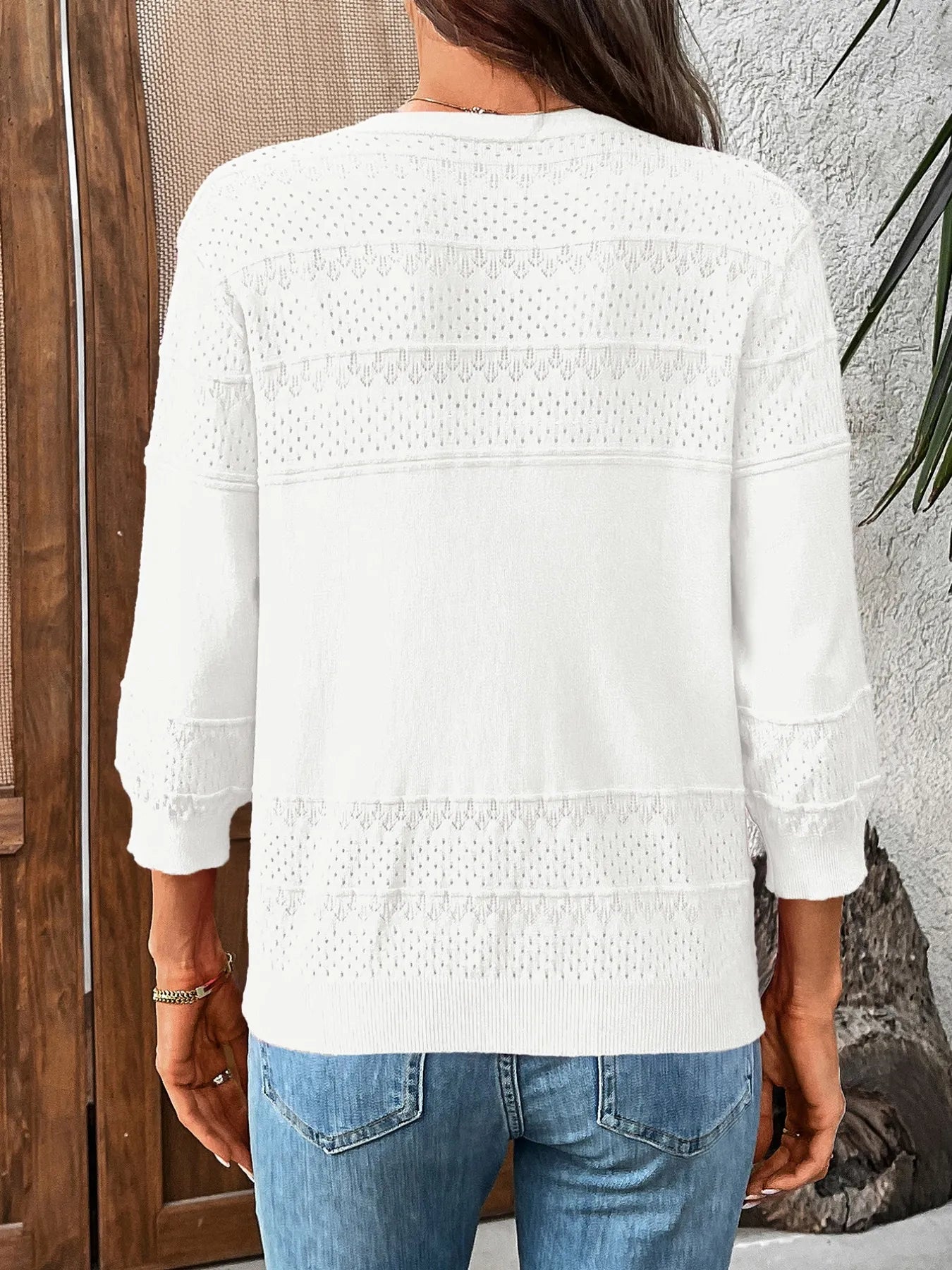 Textured Button-Front Cardigan with 3/4 Sleeves - adritiX