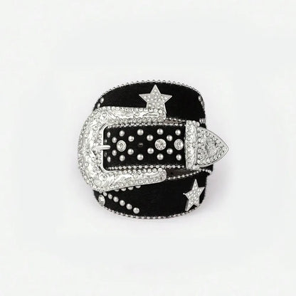 PU Leather Inlaid Rhinestone Belt - adritiX