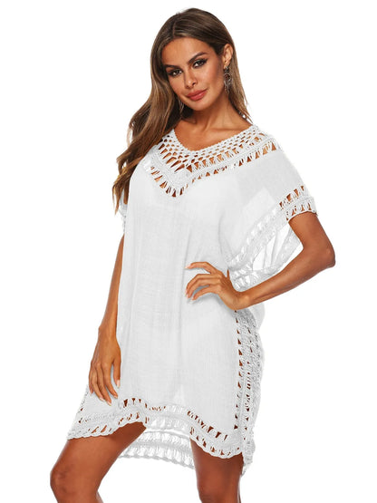 Bohemian Crochet Trim Beach Cover Up Dress - adritiX