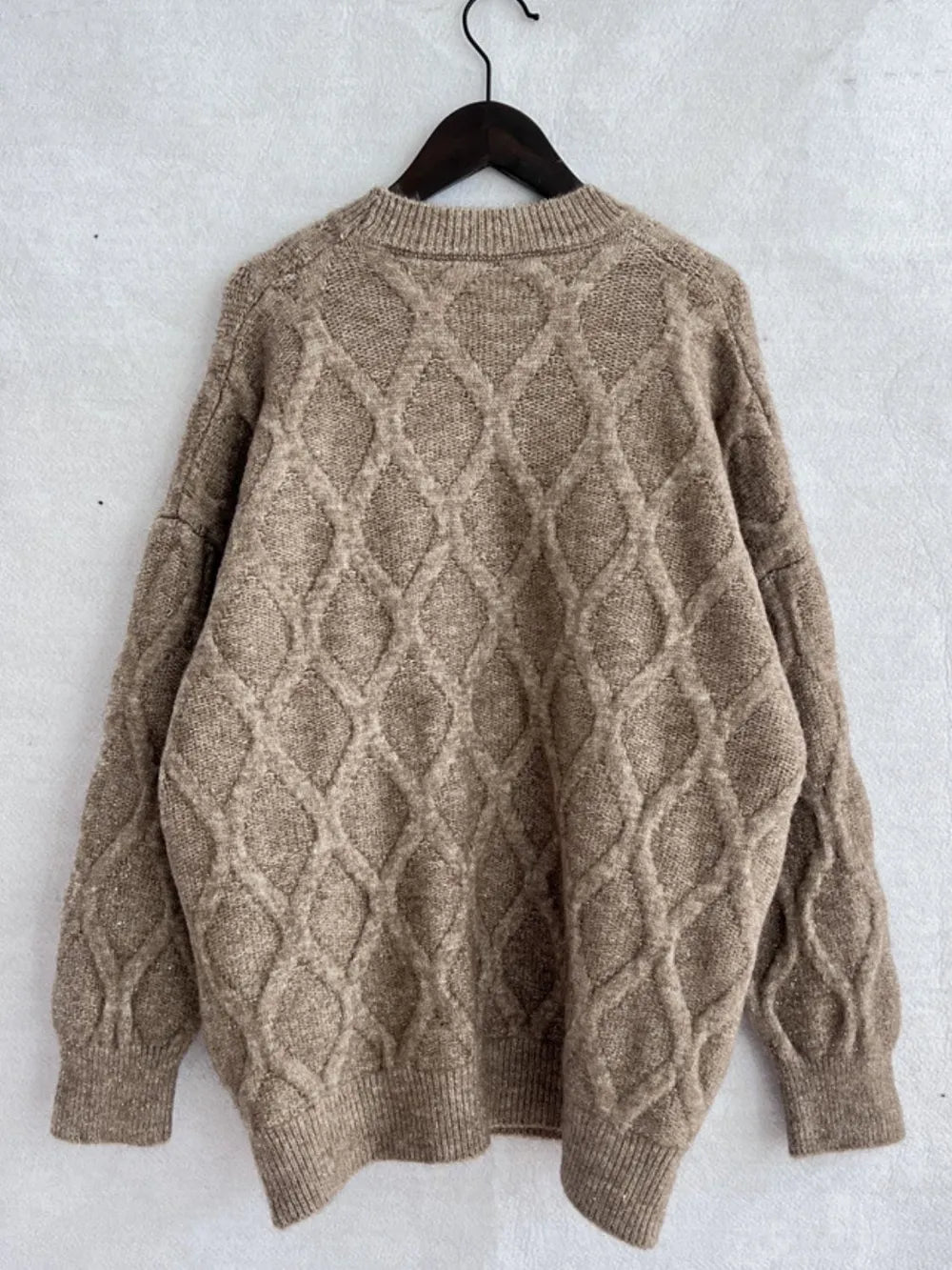 Diamond Round Neck Long Sleeve Sweater - adritiX