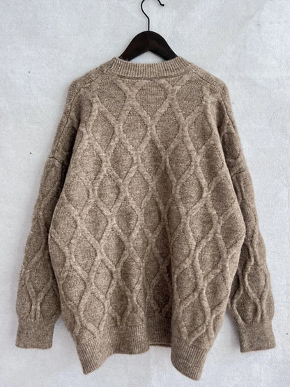 Diamond Round Neck Long Sleeve Sweater - adritiX