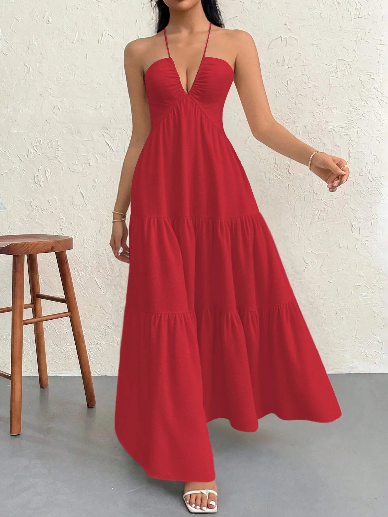 Halter Neck Tiered Maxi Dress - adritiX