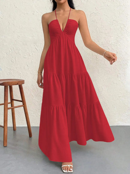 Halter Neck Tiered Maxi Dress - adritiX