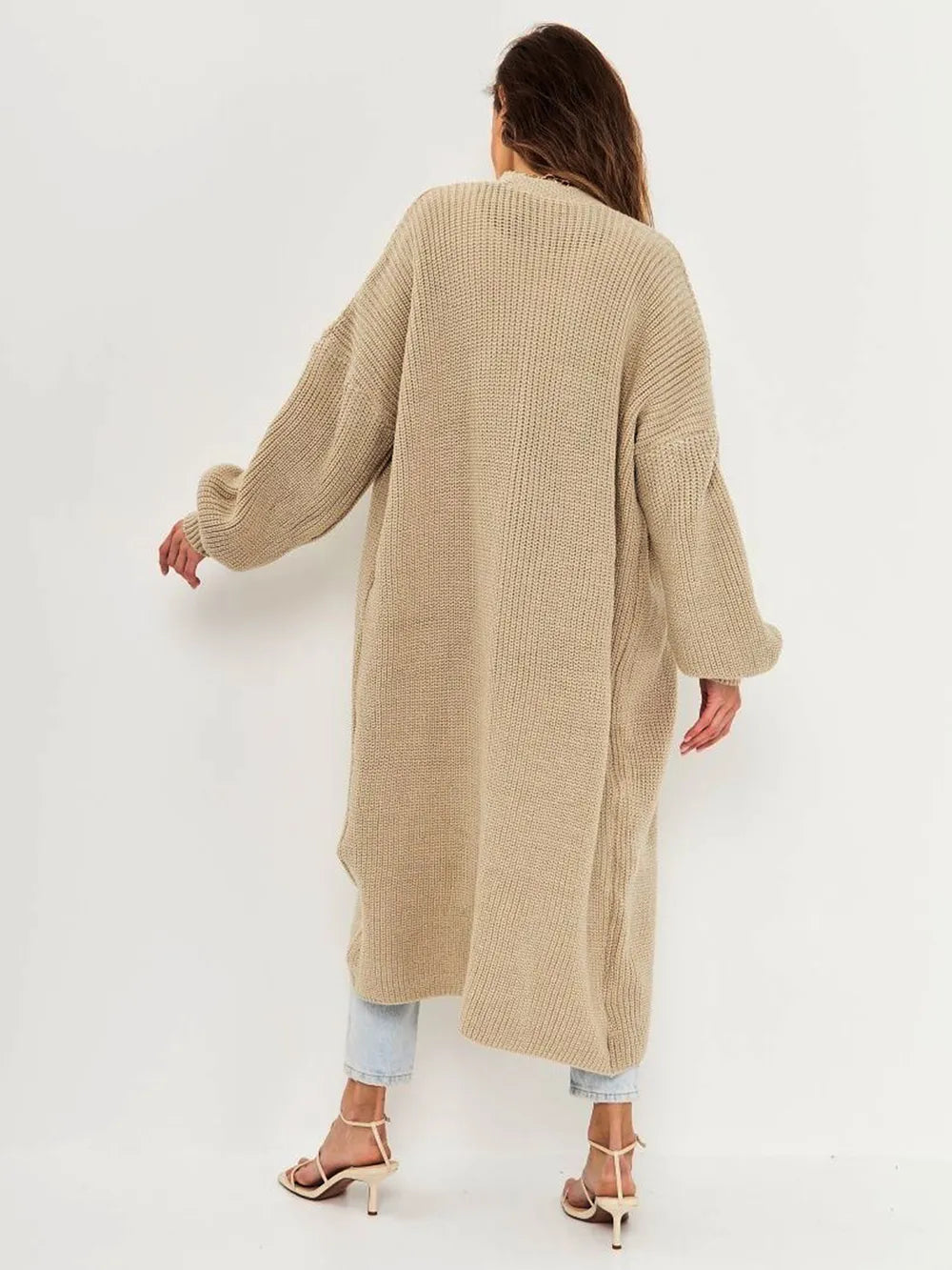 Open Front Long Sleeve Longline Cardigan - adritiX