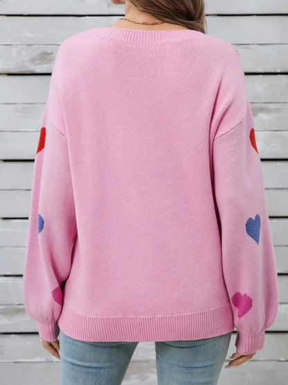 Angel Wings Heart Round Neck Long Sleeve Sweater - adritiX