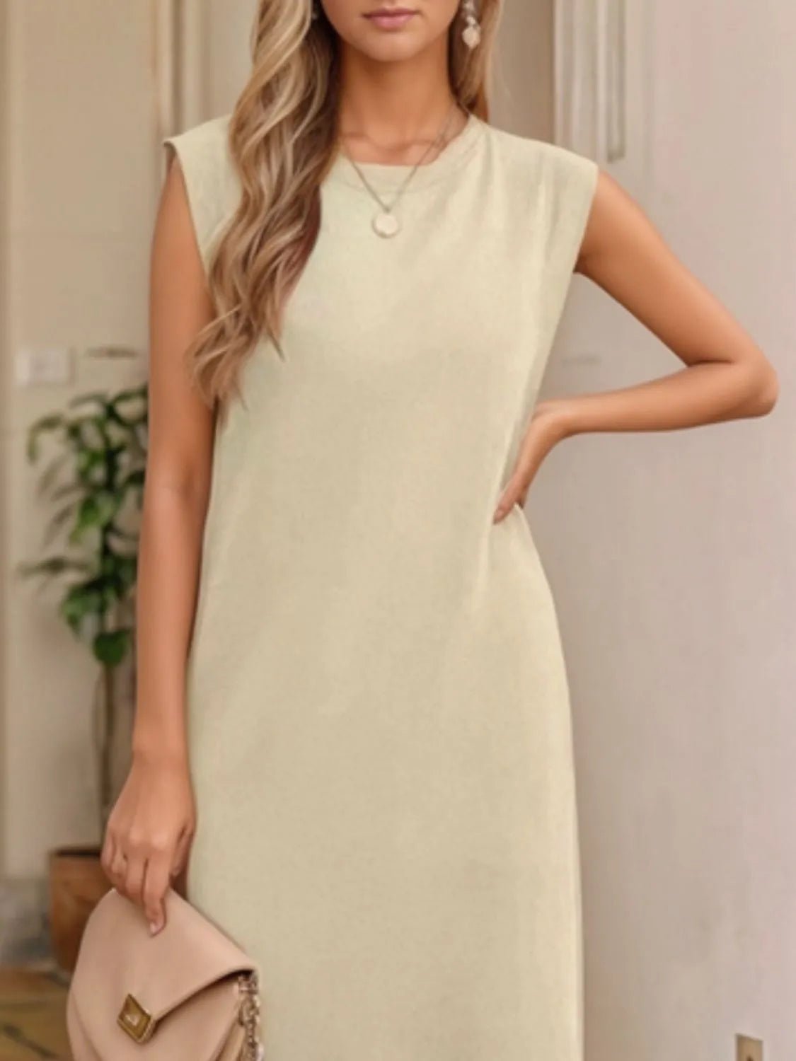 Full Size Slit Round Neck Sleeveless Maxi Tank Dress Plus Size - adritiX