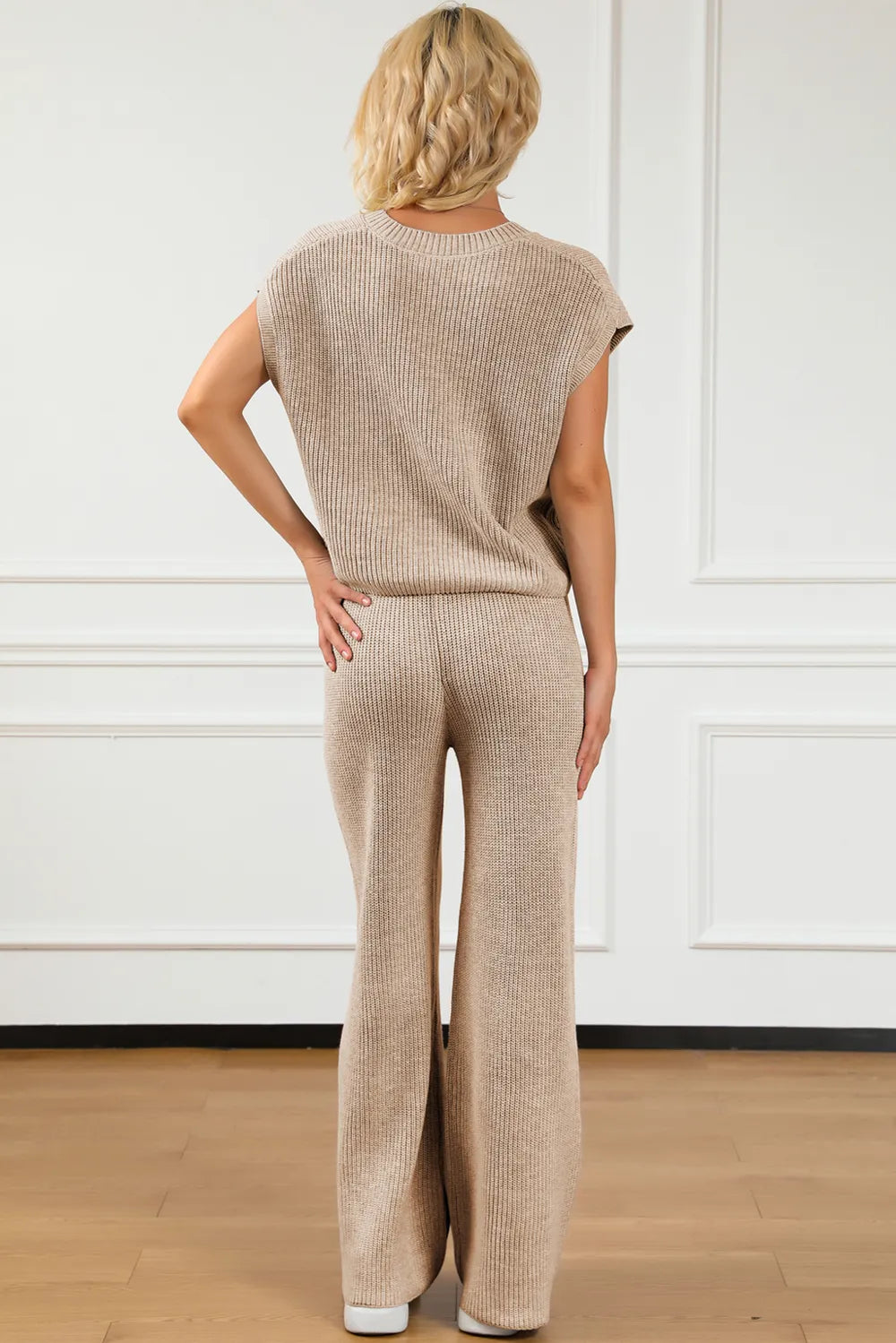 Pocketed V-Neck Top and Wide Leg Sweater Set - adritiX