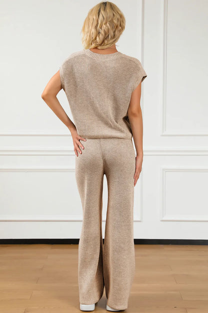 Pocketed V-Neck Top and Wide Leg Sweater Set - adritiX