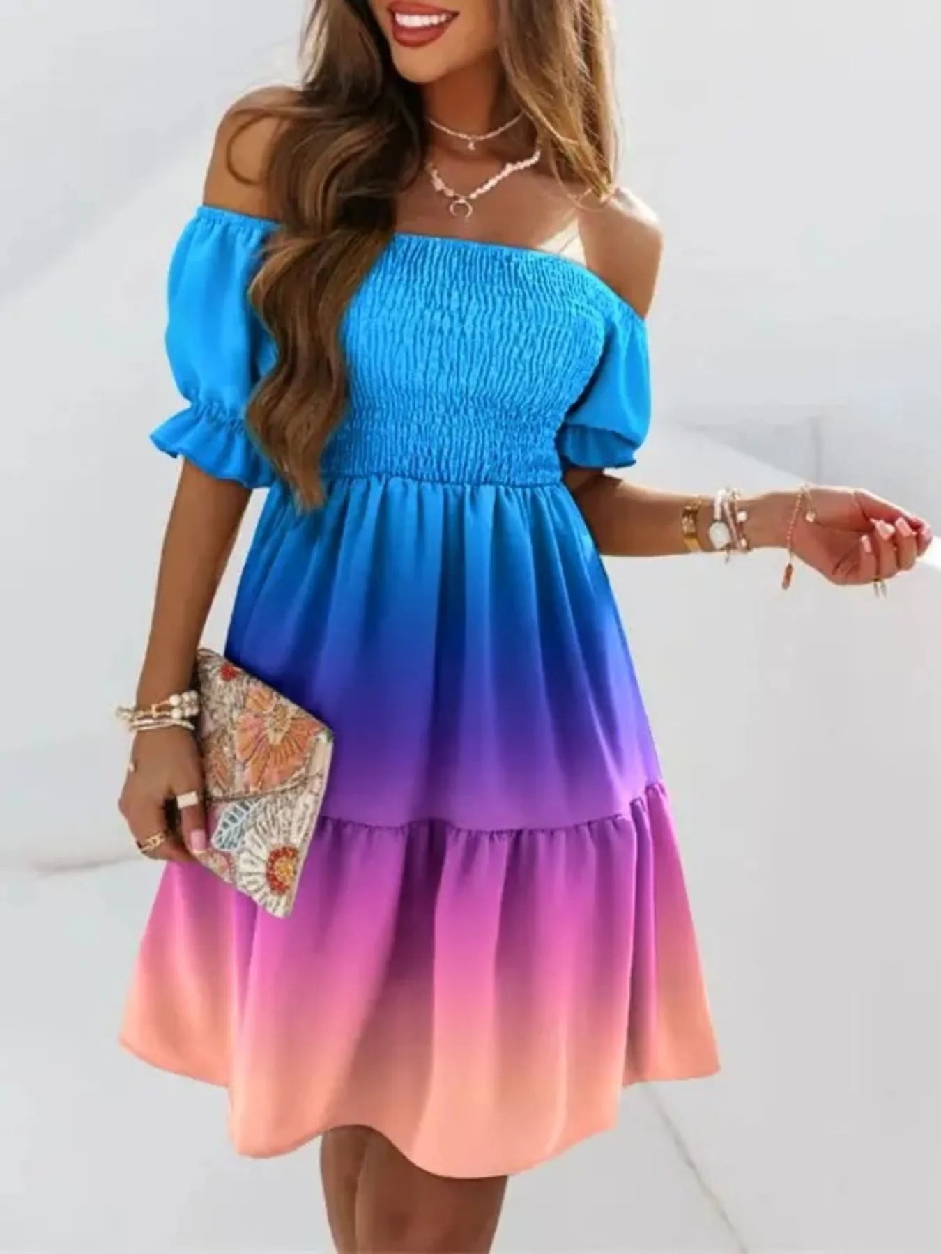 Off Shoulder Smocked Summer Dress - adritiX
