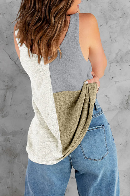 Color Block V-Neck Knit Vest - adritiX