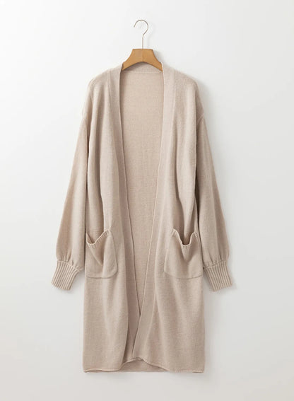 Pocketed Open Front Long Sleeve Cardigan - adritiX