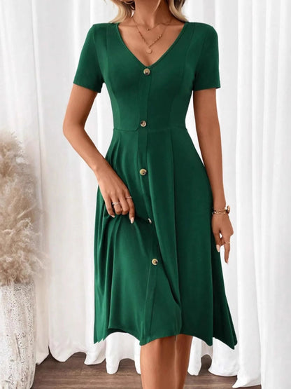 V-Neck Short Sleeve Dress - adritiX
