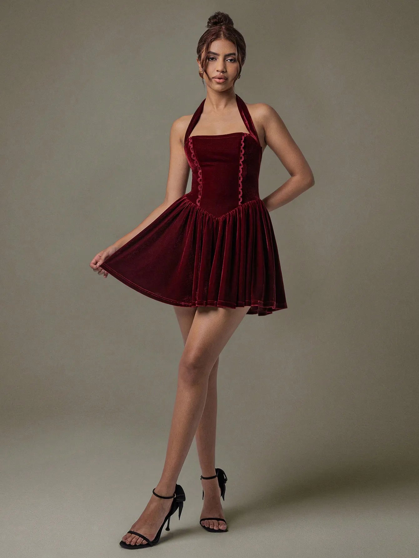 Velvet Halter Skater Dress - adritiX